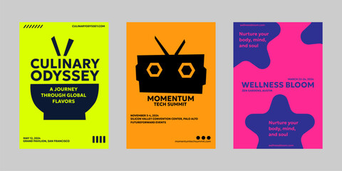 Event poster set with minimalist maximalist style, Promo  and sale flyer design for social media. Colorful poster collection for print. Trendy poster design for print and promotion