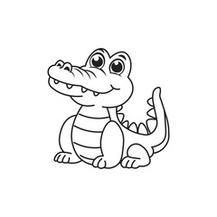 illustration of Black And White Coloring Book With Bold Lines, Cute Animal Alligator