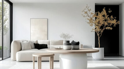 Minimalist and japandi style  interior design of modern white living room