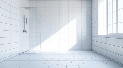 Obraz premium A bathroom with a shower stall and a window