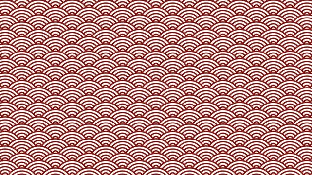 Red and white asian chinese new year celebration background, abstract Japanese cloud wave art pattern design backdrop animation, traditional minimal circle lunar festival loop wallpaper