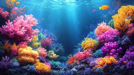 Naklejka premium A vibrant underwater scene featuring colorful coral reefs and marine life.