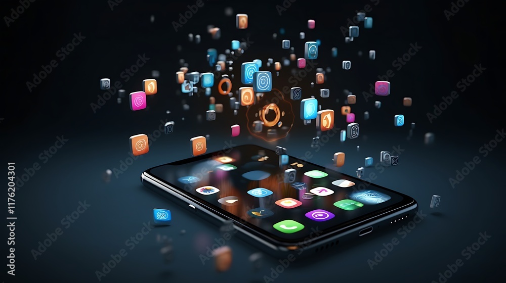 Wall mural smartphone displaying numerous applications and icons