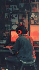 Fototapeta premium Lo-Fi music picture The background that goes well with the lo-fi music genre Generative AI 