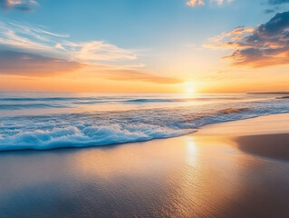 Fototapeta premium wave and sunset on a background a sea