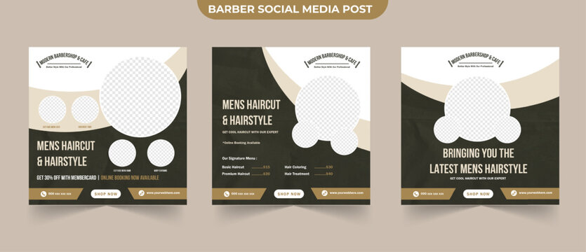 Modern barbershop mens grooming salon for social media post ideas content creator brochure and web banner template