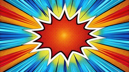Fototapeta premium Vibrant comic book-inspired art piece with bold lines and bright colors against a radial backdrop, digital art, dynamic composition
