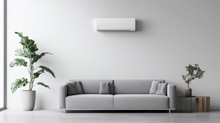 A white wall with a large air conditioner mounted on it