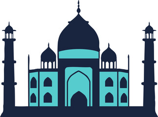A stunning vector icon of the Taj Mahal with intricate details and vibrant blue tones.