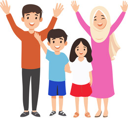 A joyful illustration depicting a happy family with parents and two children.