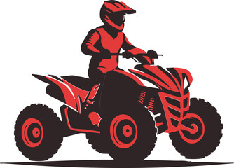 A vibrant illustration of a red quad bike with a dynamic rider in action. © prawiroz