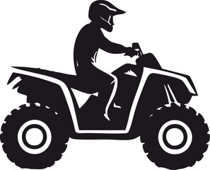 A sleek black illustration of an ATV from a side profile, designed simply. © prawiroz