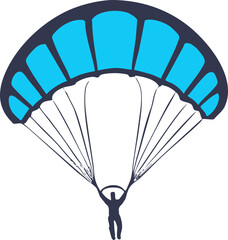 An artistic and detailed blue-themed icon of a skydiver descending with a parachute.