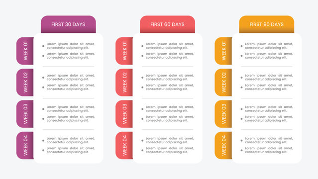 Table 30 60 90 Day Plan strategy infographic template design