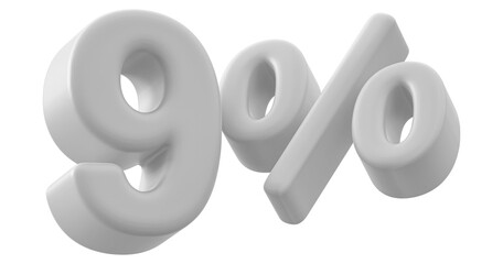 9 Percent Off Sale 3D White Number Promotion