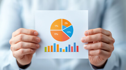 Analyzing data with pie chart and bar graph in hands