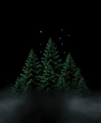 Obraz premium Nighttime pine forest with glowing stars and misty atmosphere