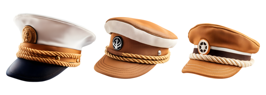 set of captain hat isolated on transparent background, cut out