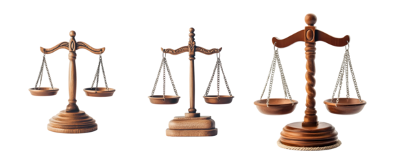 set of scales of justice isolated on transparent background, cut out