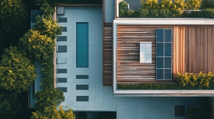 A house with a pool and a wooden deck