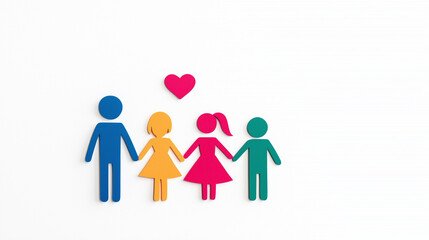 Family Togetherness: Colorful paper cutouts of a family, holding hands and with a heart above them, symbolize the unbreakable bond of love and unity.  