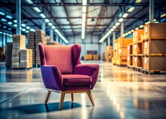 Elegant Armchair in Busy Furniture Warehouse - Minimalist Stock Photo