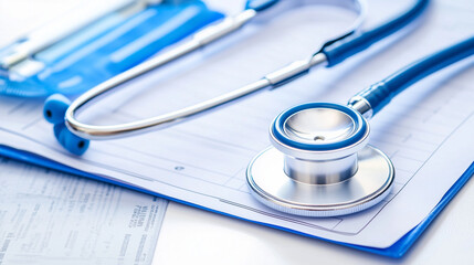 Stethoscope and Medical Records: A close-up shot of a stethoscope resting on a medical chart, a visual representation of healthcare, diagnosis, and patient care.  