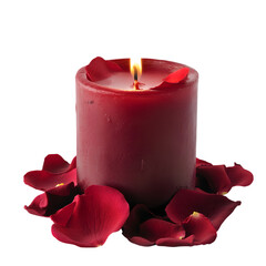 Candle with rose petals isolated on solid transparent background, png, cut out  