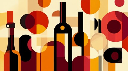 19.Series of geometric posters for a wine tasting event, featuring seamless backgrounds in rich, warm tones. The designs combine wine-related shapes and minimalist elements to create a sophisticated