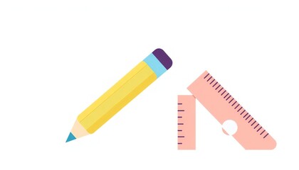 Stationery Tools Icon Set. Flat design icons of a pencil, eraser, and ruler in pastel colors.