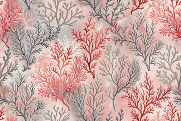 Elegant Pink & Gray Watercolor Coral Branch Wallpaper Design
