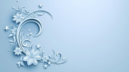 A decorative floral design on a soft blue background.