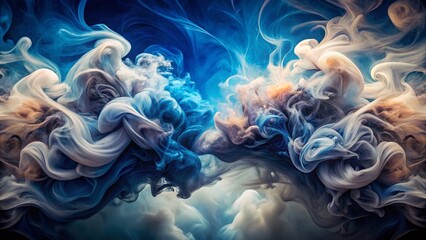 Obraz premium Elegant Swirling Smoke: Abstract Dark Blue & White Double Exposure Background