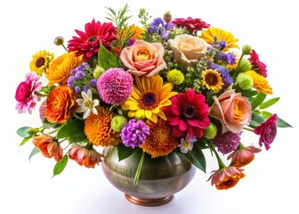 Obraz premium Elegant Vase with Colorful Flowers, Isolated White Background - High-Resolution Stock Photo