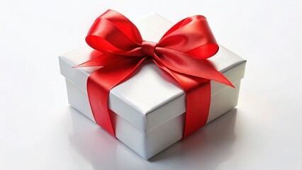 Obraz premium Elegant White Gift Box with Red Ribbon Bow - Isolated on White Background
