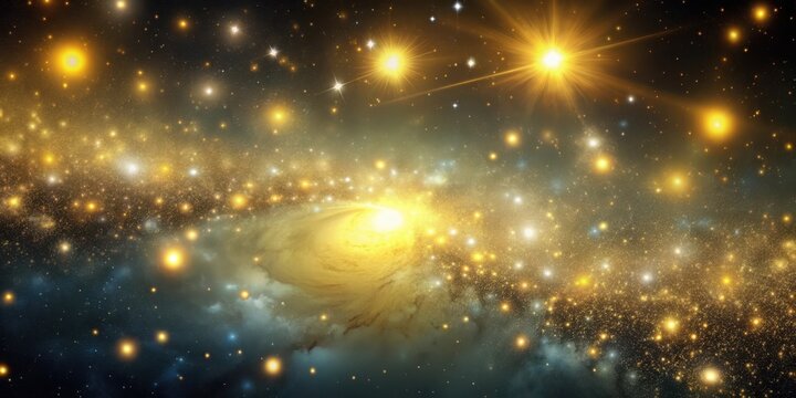 Soft yellow lights in the darkness of space with blurry stars and a galaxy background , starry, nebula,  starry, nebula, hazy