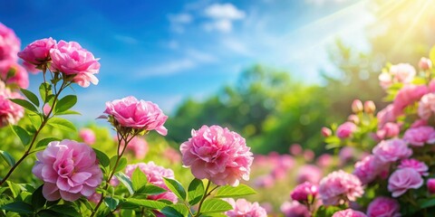 Obraz premium Softly blooming pink flowers in a lush garden background