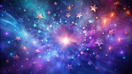 Fototapeta premium A burst of colorful stars exploding in the night sky amidst a swirling vortex of purple and blue mist