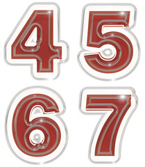 3D Neon Numbers 4 5 6 7, Green Metallic, Isolated on Transparent Background. Futuristic, Sci-Fi style.