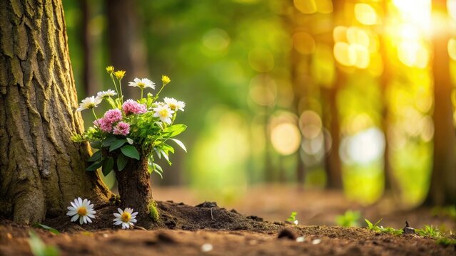 Ein Pflaster mit Blumen und Gr?n, das sanft vom Boden abgezogen wird, Baum, nat?rliche,  Baum, nat?rliche, Struktur, freilegen