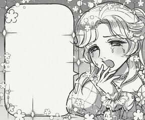 レトロ漫画調イラストフレーム・感動して涙を流すお姫さまと吹き出し