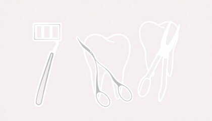 Medical Tools Icon Set. Medical Tools Icon Set.Outlined icons of a dental mirror, forceps, and X-ray film.