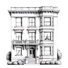 Fototapeta premium Architectural Sketch of a Grand Victorian-Style Townhouse.