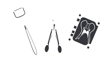 Medical Tools Icon Set. Medical Tools Icon Set.Outlined icons of a dental mirror, forceps, and X-ray film.