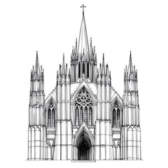 Fototapeta premium Ink Sketch of a Gothic Cathedral Facade with Intricate Architectural Details.