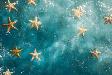 Beautiful starfishes floating on a clear turquoise water surface creating a stunning visual effect in the maldives