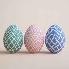 Fototapeta premium Collection of Three Matte Easter Eggs Featuring Engravings