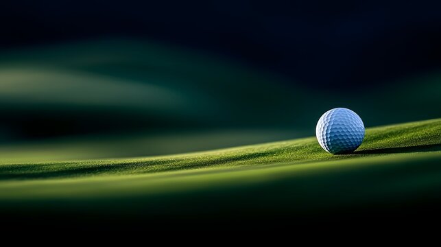 Abstract Golf Ball on Lush Green Course with Impressionistic Blur and Atmospheric Backdrop
