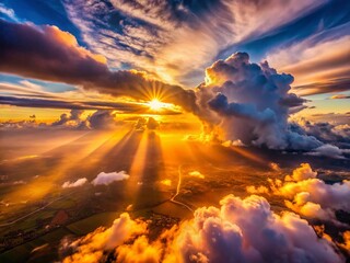 Fototapeta premium Golden Sunset Cloudscape: Breathtaking Aerial Macro View