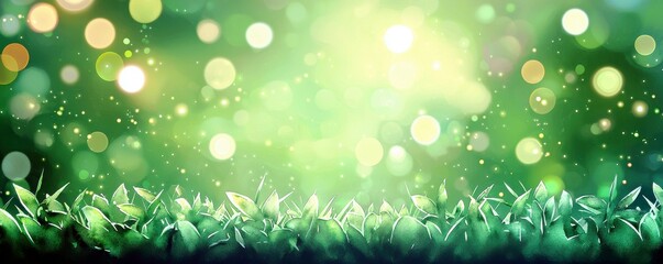 Obraz premium Lush Green Grass with Soft Bokeh Lights and a Dreamy Background for Nature and Outdoor Themes
